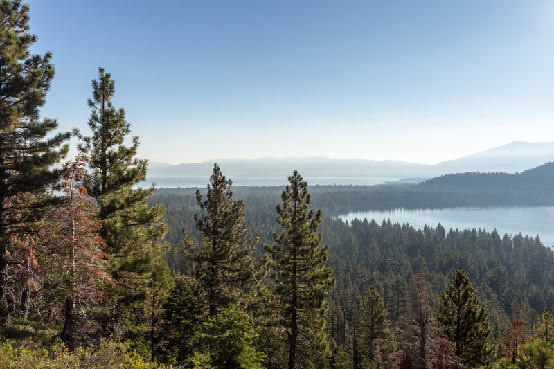 Fallen Leaf Lake (on the right) and Lake Tahoe (in the background) from the Mount Tallac Trail