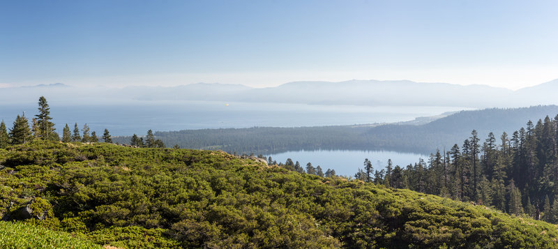 Panoramic view of Lake Tahoe and Fallen Leaf Lake