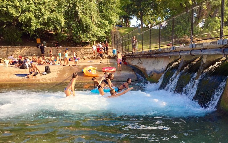 Zilker Park Barton Springs spill out...leading out the Barton Creek finger. Such a blast for the kids. Super refreshing spring water! The spring itself is on the upper other side of this spill out.