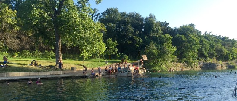 Barton Creek at Zilker Park...just off the trail.  Lifeguards are on duty and diving board is a fun attraction.