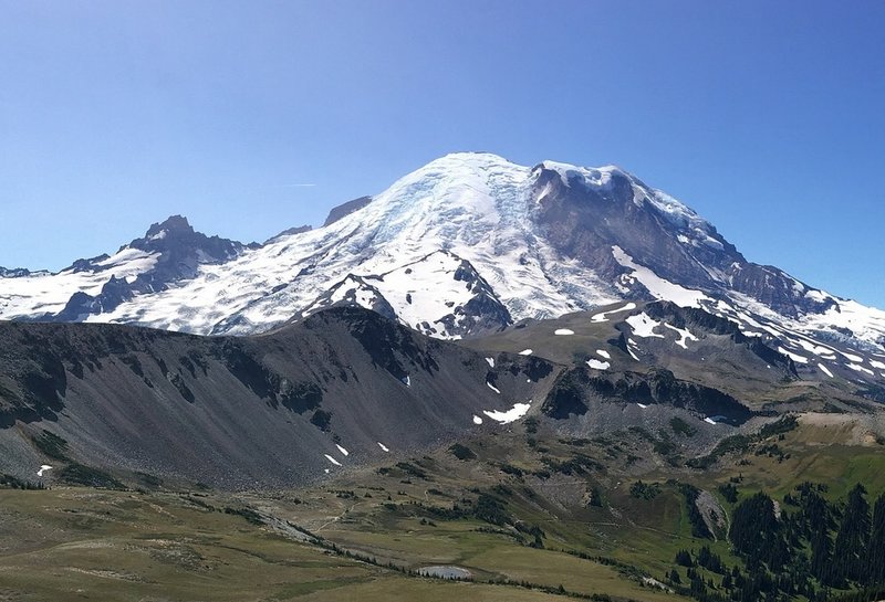 The rocky/scree slope ridge in the left foreground is Burroughs Mountain.