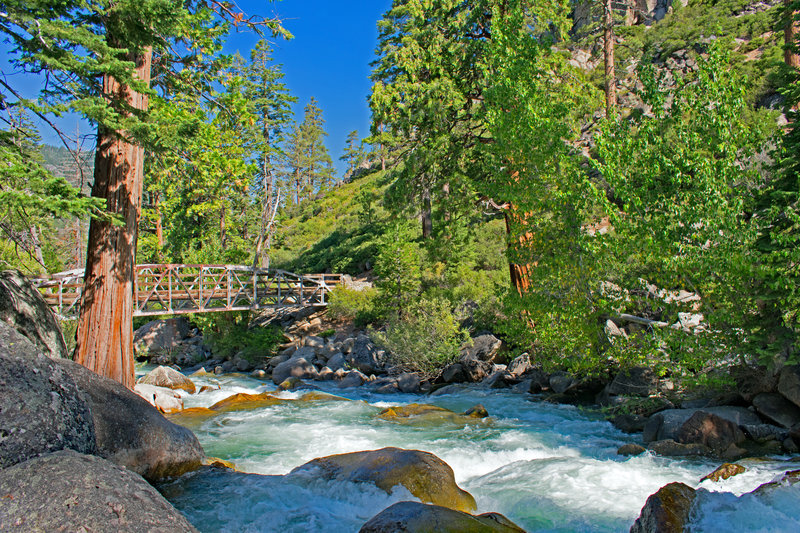 Bridge over Middle Fork Stanislaus River. Water level still high late August 2017