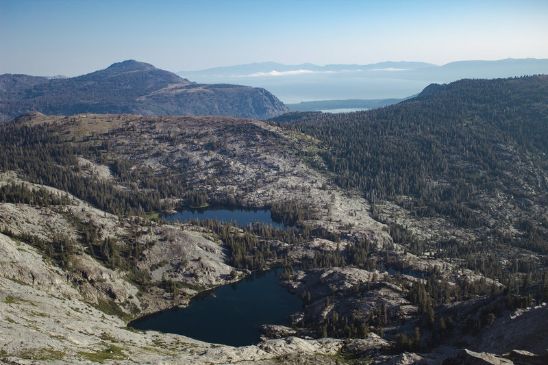 Ralston and Tamarack Lakes taken from the summit of Ralston Peak. Looking east at Lake Tahoe.