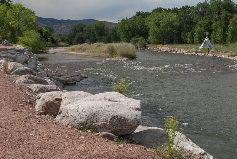 Tepee across the river from the trail between Raynolds and 9th St.