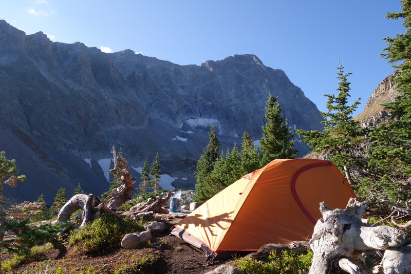 The view south from Campsite 6, looking at Capitol Peak/Lake.