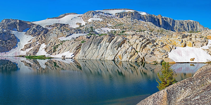 Upper Lewis Lake and Granite Dome. Climbing Granite Dome from here would not be difficult except there are still deep snow patches (8/26/2017)