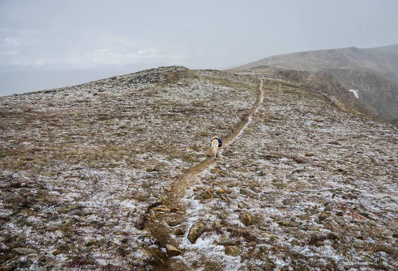 Suffering through some weather during return from Stanley Mountain summit