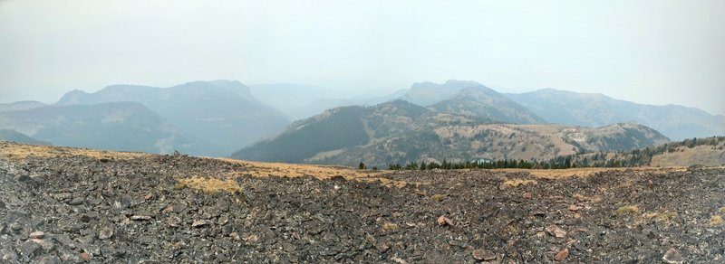 Descending from the summit of Sheep with Shelf Lake a few miles off in the distance