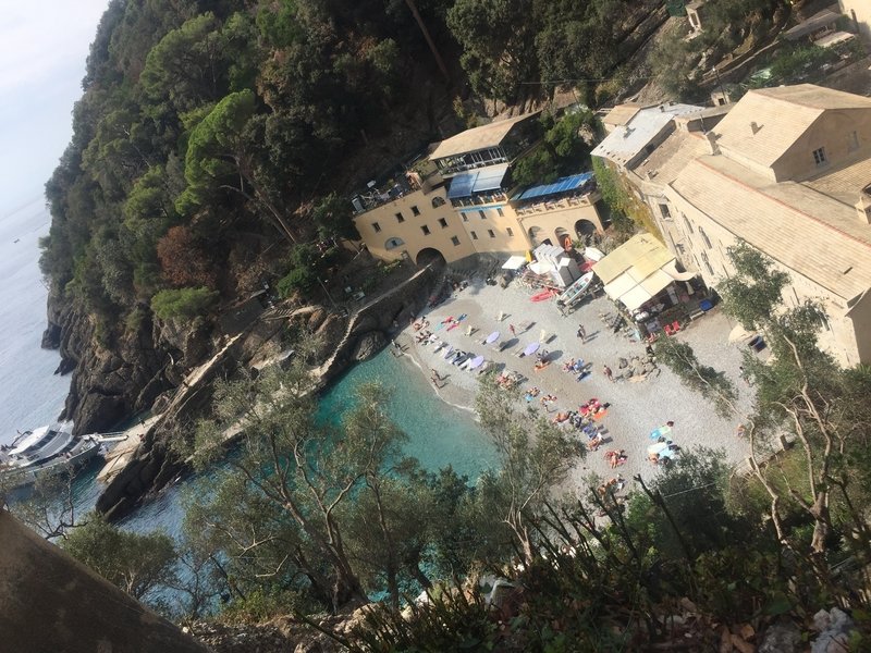 The view of San Fruttuoso from the guard tower. The smooth stone beach has very clear water and great swimming, perfect after a nice day on the trails.