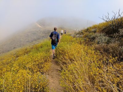 Popular trail on a July 4th.  he trails personality changed every few minutes due to the patchy low clouds.