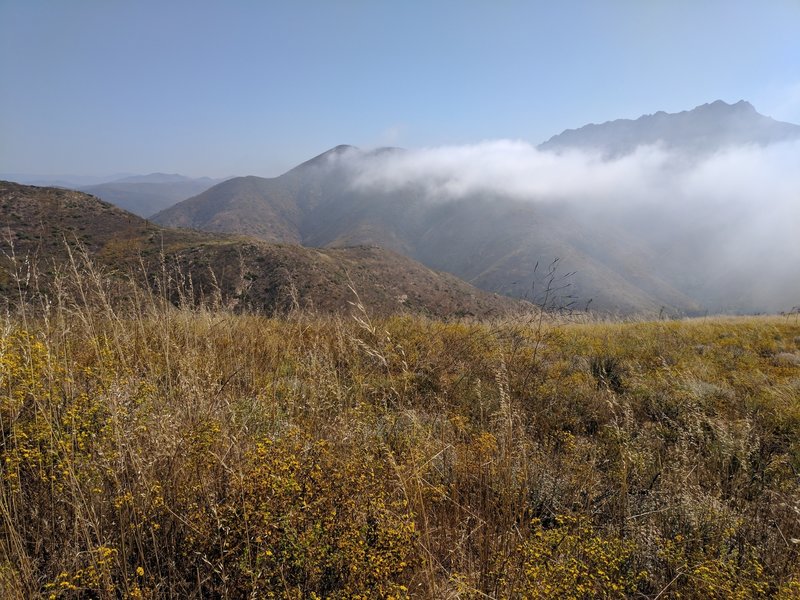 Morning clouds burning off above Sycamore Canyon. This viewpoint has a picnic table.