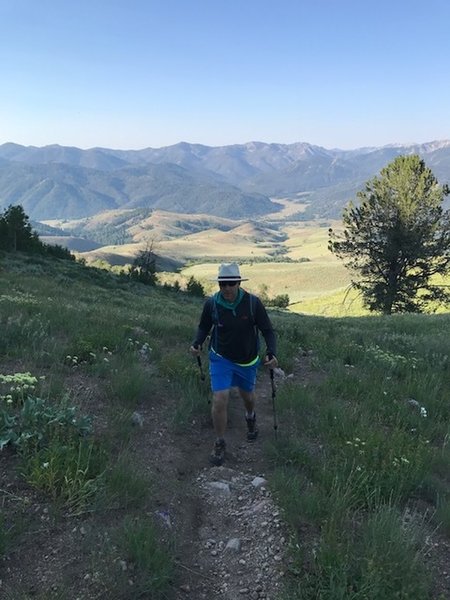 Hiking in the meadow near the trailhead.