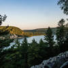 A view of the lake and the East Bluff near sunset.