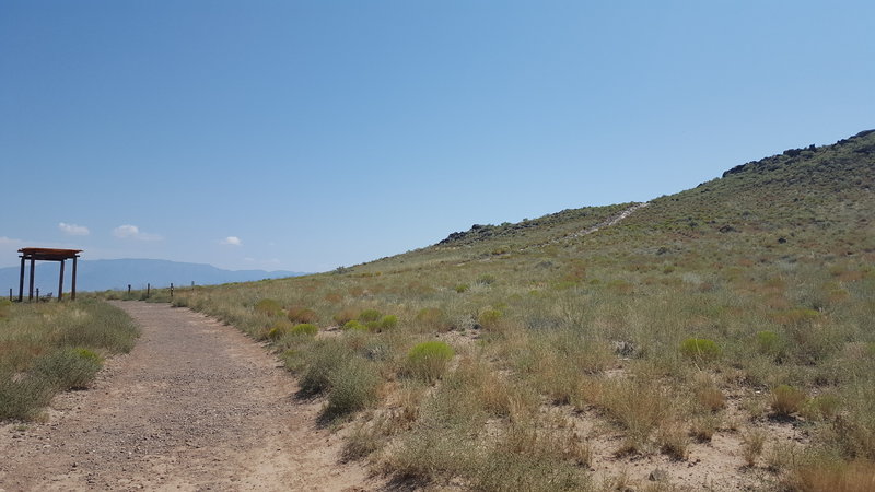 One of the covered rest spots along the Overlook Trail along the base of JA volcano.