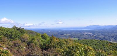 The Hudson River flowing south (left to right) and approaching Storm King State Park
