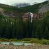 Waterfall at the outlet of the second Geraldine Lake, as seen from Geraldine Lakes Trail.