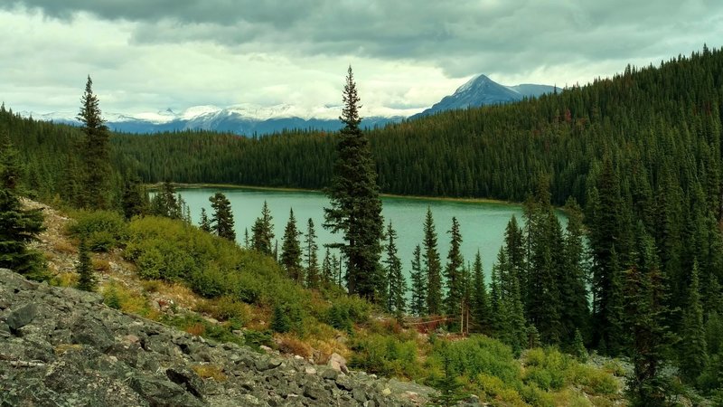 First Geraldine Lake and mountains to the north, as seen from Geraldine Lakes Trail.