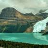 Rearguard Mountain (left) and Berg Glacier (right) tower above Berg Lake. Seen looking east-southeast from near Hargreaves Lake and Glacier Viewpoint