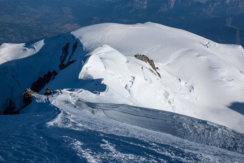 Looking down the Bosses Ridge from near the summit of Mt. Blanc