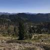 View from Haypress Trail looking east down on Monument Lake with Pacific Crest in far background