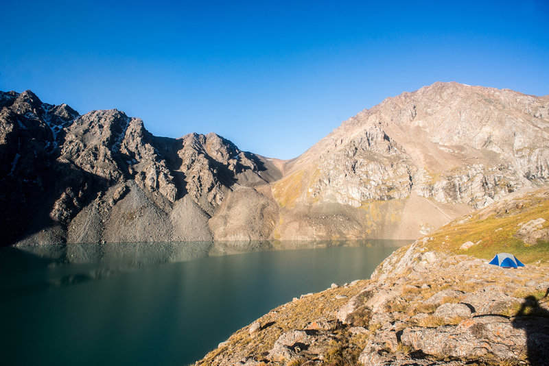 Camping on Lake Ala-Kol.