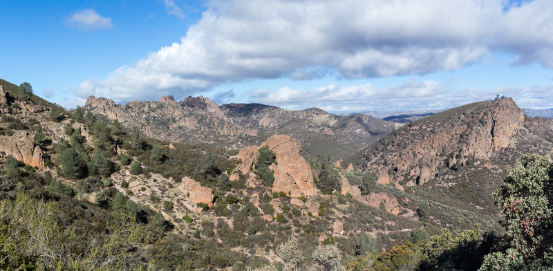 Panoramic view of the southern part of Pinnacles National Park.