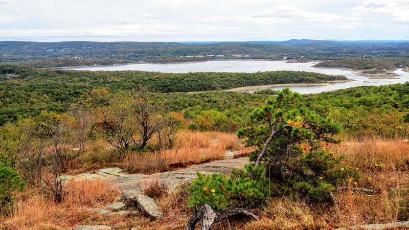 A relatively dry Wanaque Reservoir commands the view from Wyanokie High Point in Norvin Green State Forest