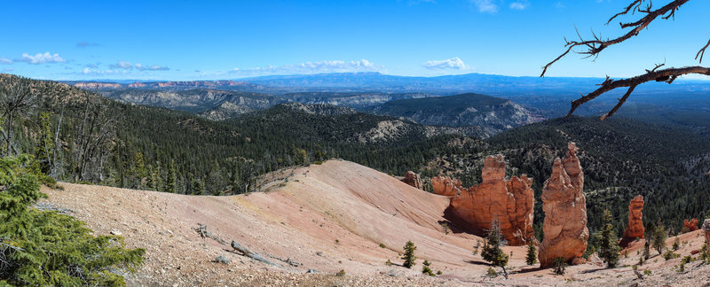 Panoramic view across a few lone hoodoos