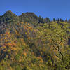 The Chimney Tops from an earlier Fall, before the recent wildfires stripped the vegetation from the peaks in 2016.