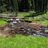 Crossing Thielsen Creek near Timothy Meadows.