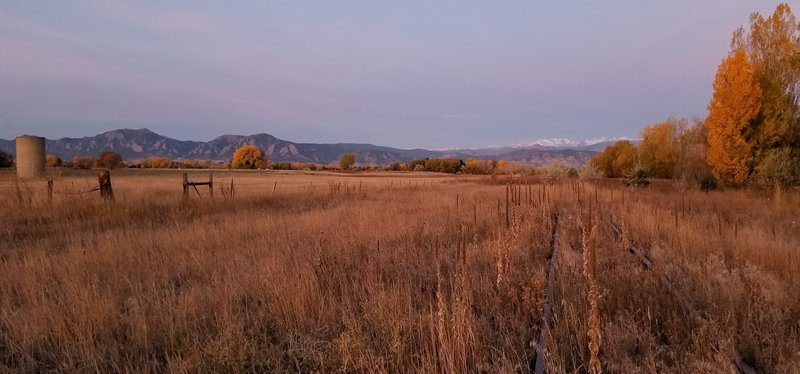 Looking west along former railroad tracks.