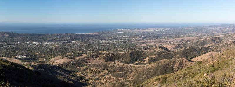 Panoramic view of the Pacific Ocean across Santa Barbara and Goleta from Inspiration Point.