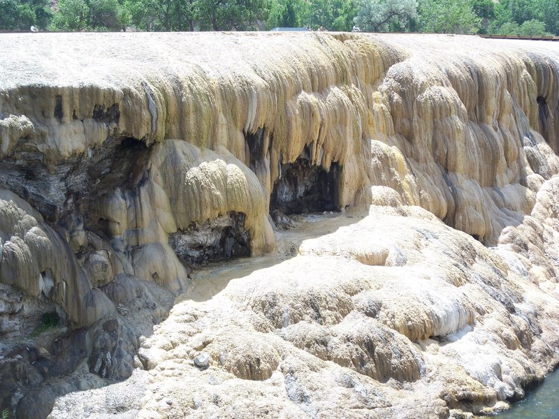 The travertine terraces from across Big Horn River