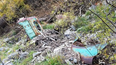 Remains of an old blue truck