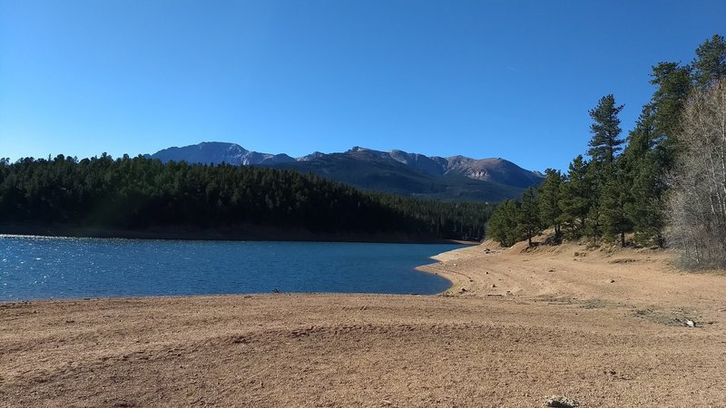 The Catamount Reservoir with mountains in the background.