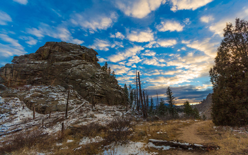 Sunset over rock-face