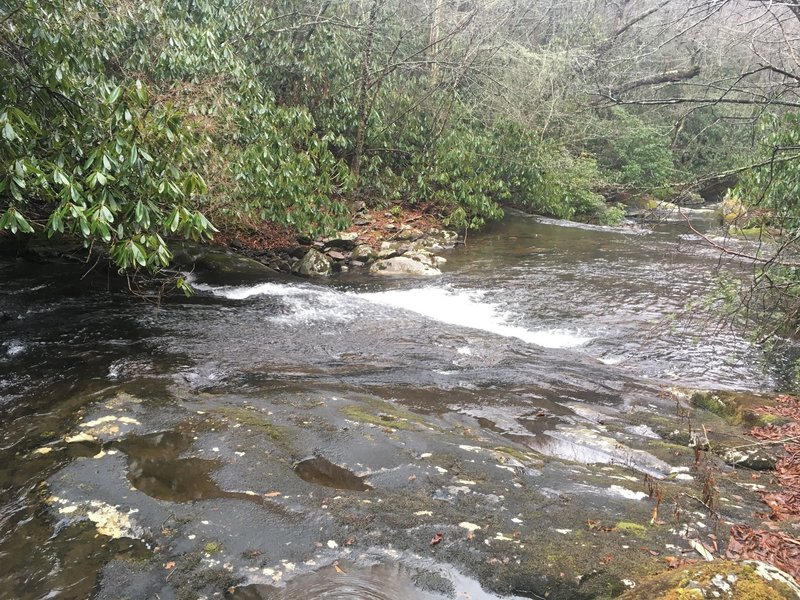 Water slide feature on Upper Snowbird Creek - Uphillhikes.com