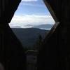 View of the San Juan Islands from inside the Moran Observation Tower.