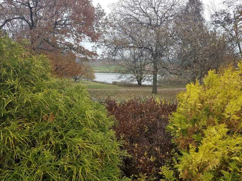 View of the lake in Autumn-Fountain Garden at Powell Gardens