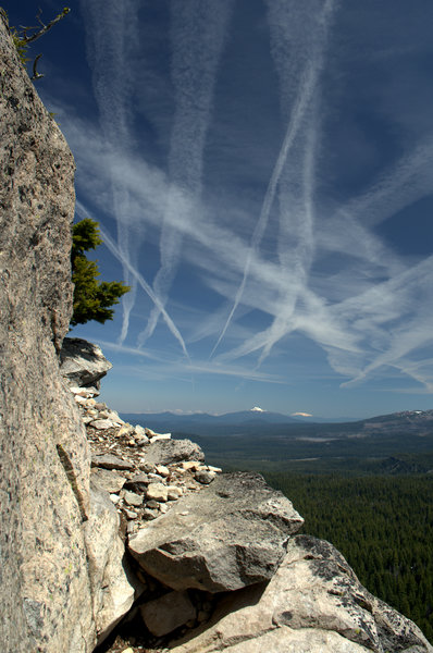 A narrow spot on the Union Peak Trail (Mt. Bailey and Diamond Peak in the distance)