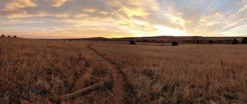 Looking east toward the sunrise, along the South Boulder Creek West trail.