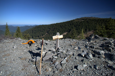 The summit of the higher Mt. Elijah, with Lake Mountain beyond.