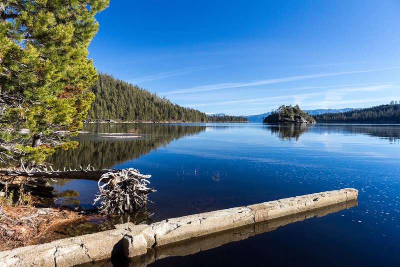 Crystal clear and deep blue water in Emerald Bay