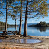 Picnic table at the edge of Emerald Bay