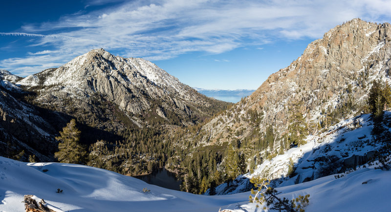 Jakes Peak and Maggies Peak from snowy Eagle Falls Trail