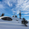 Snow covered Eagle Falls Trail near the Bayview Trail junction