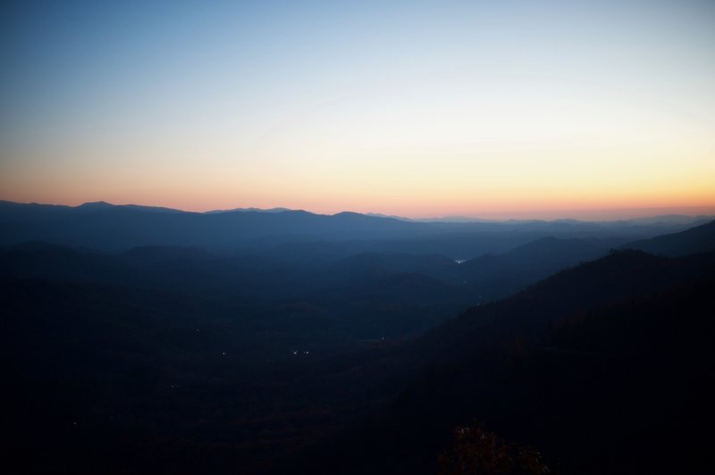 Sunset from the observation area at the beginning of the trail.  The Smokies and the gateway communities can be seen from here.