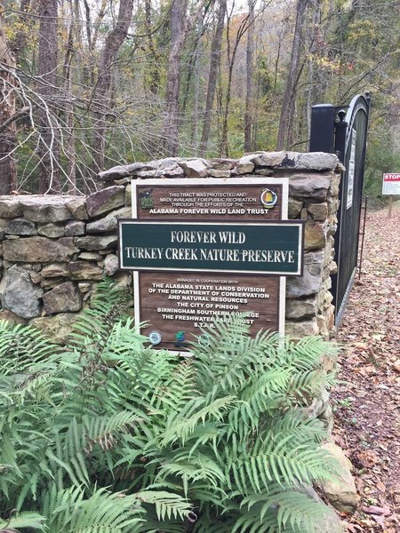 Welcome sign to Turkey Creek Nature Preserve - you have arrived!