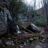 You have to hike down and cross the small creek to see the Falls.  No great swimming, but a nice Smokies waterfall all the same.