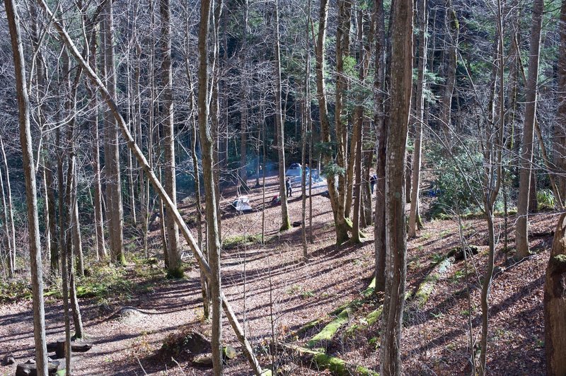 Campsite 12 from the trail above the Campground.   The trail climbs steeply from the campground as the trail climbs more that the previous section of trail.